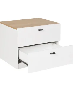 Mesa De Cabeceira Com 2 Gavetas Branca E Cor De Madeira Clara Edison