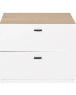 Mesa De Cabeceira Com 2 Gavetas Branca E Cor De Madeira Clara Edison