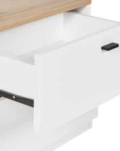 Mesa De Cabeceira Com 2 Gavetas Branca E Cor De Madeira Clara Edison