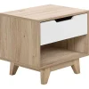 Mesa De Cabeceira Com 1 Gaveta Em Madeira Clara E Branco Spencer
