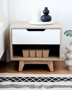 Mesa De Cabeceira Com 1 Gaveta Em Madeira Clara E Branco Spencer