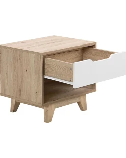 Mesa De Cabeceira Com 1 Gaveta Em Madeira Clara E Branco Spencer