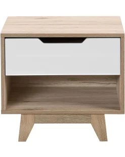 Mesa De Cabeceira Com 1 Gaveta Em Madeira Clara E Branco Spencer