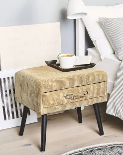 Mesa De Cabeceira Com 1 Gaveta Em Bombazine Creme Eurostar