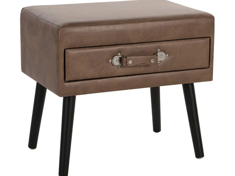 Mesa De Cabeceira Com 1 Gaveta Em Pele Sintetica Castanha Eurostar