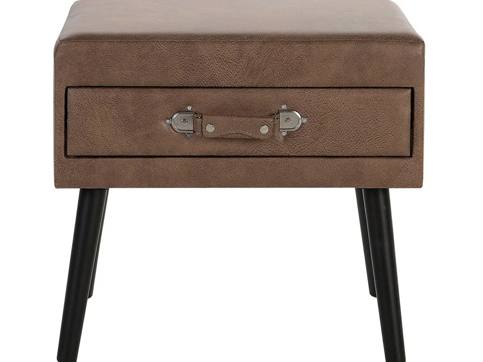 Mesa De Cabeceira Com 1 Gaveta Em Pele Sintetica Castanha Eurostar