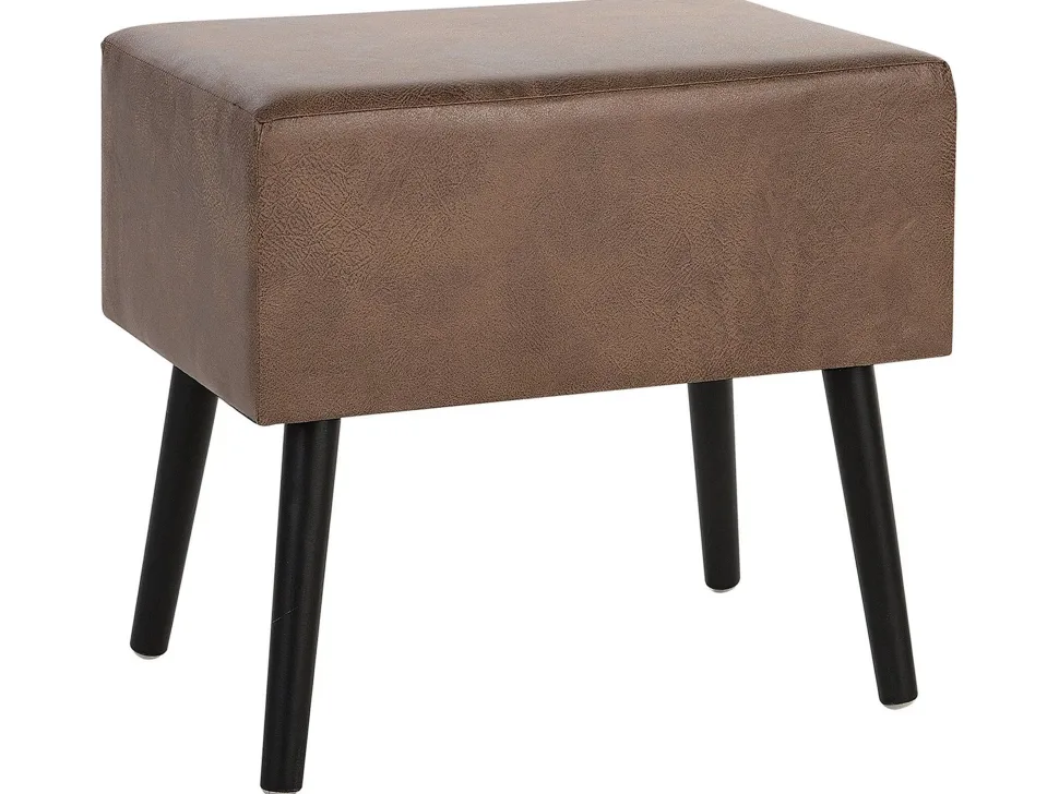Mesa De Cabeceira Com 1 Gaveta Em Pele Sintetica Castanha Eurostar