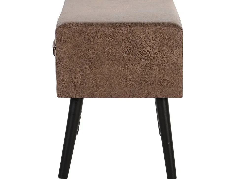 Mesa De Cabeceira Com 1 Gaveta Em Pele Sintetica Castanha Eurostar