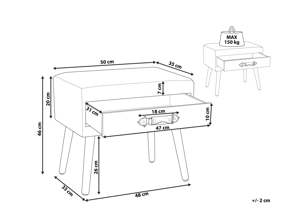 Mesa De Cabeceira Com 1 Gaveta Em Pele Sintetica Castanha Eurostar