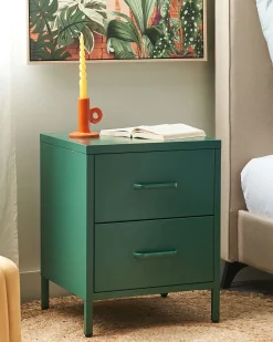 Mesa De Cabeceira Com 2 Gavetas Em Metal Verde Malavi
