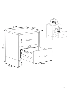 Mesa De Cabeceira Com 2 Gavetas Em Metal Verde Malavi