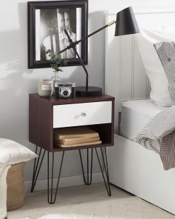 Mesa De Cabeceira Com 1 Gaveta Em Madeira Escura E Branco Arvin