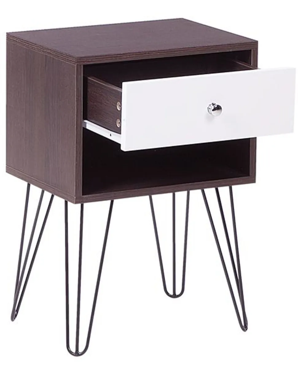 Mesa De Cabeceira Com 1 Gaveta Em Madeira Escura E Branco Arvin