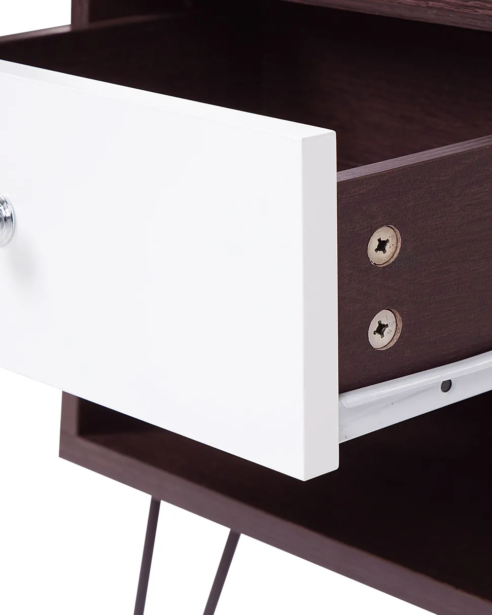 Mesa De Cabeceira Com 1 Gaveta Em Madeira Escura E Branco Arvin