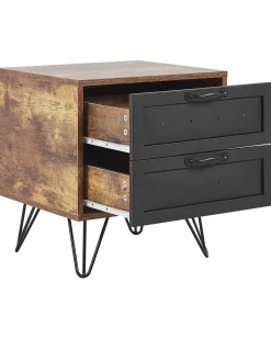 Mesa De Cabeceira Com 2 Gavetas Em Madeira Escura E Preto Arkan