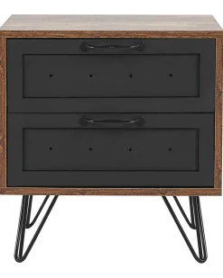 Mesa De Cabeceira Com 2 Gavetas Em Madeira Escura E Preto Arkan