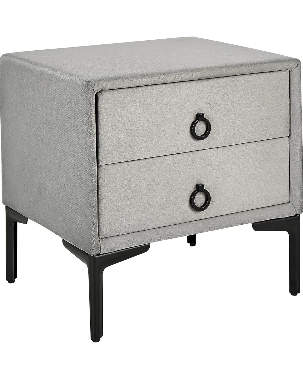 Mesa De Cabeceira Com 2 Gavetas Em Veludo Cinzento Claro Sezanne