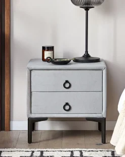 Mesa De Cabeceira Com 2 Gavetas Em Veludo Cinzento Claro Sezanne