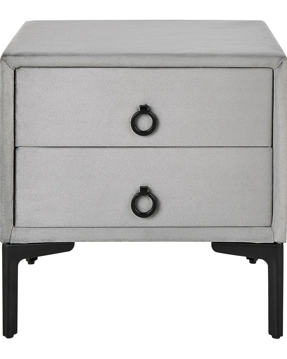 Mesa De Cabeceira Com 2 Gavetas Em Veludo Cinzento Claro Sezanne