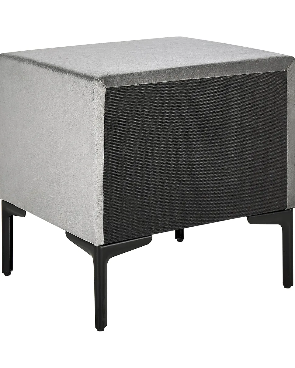 Mesa De Cabeceira Com 2 Gavetas Em Veludo Cinzento Claro Sezanne