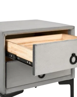 Mesa De Cabeceira Com 2 Gavetas Em Veludo Cinzento Claro Sezanne