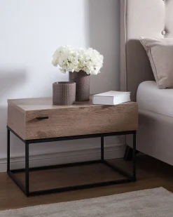 Mesa De Cabeceira Com 1 Gaveta Em Madeira Escura Cairo