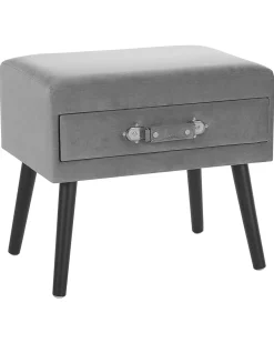 Mesa De Cabeceira Com 1 Gaveta Em Veludo Cinzento Eurostar