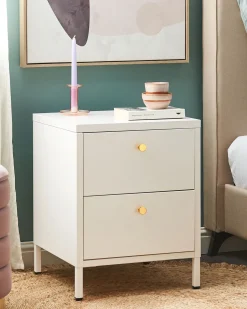 Mesa De Cabeceira Com 2 Gavetas Em Metal Branco Kylea