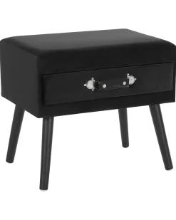 Mesa De Cabeceira Com 1 Gaveta Em Veludo Preta Eurostar