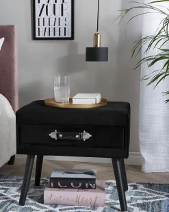 Mesa De Cabeceira Com 1 Gaveta Em Veludo Preta Eurostar