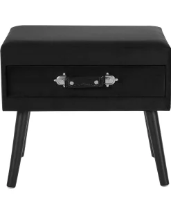 Mesa De Cabeceira Com 1 Gaveta Em Veludo Preta Eurostar