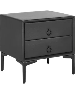 Mesa De Cabeceira Com 2 Gavetas Em Pele Sintetica Preta Sezanne