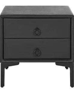 Mesa De Cabeceira Com 2 Gavetas Em Pele Sintetica Preta Sezanne