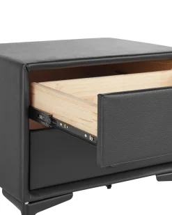 Mesa De Cabeceira Com 2 Gavetas Em Pele Sintetica Preta Sezanne