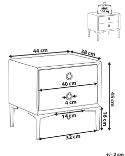 Mesa De Cabeceira Com 2 Gavetas Em Pele Sintetica Preta Sezanne