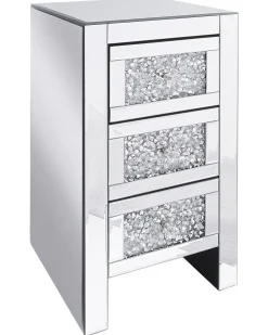 Mesa De Cabeceira Com 3 Gavetas Em Efeito Espelhado Prateada Loray