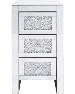 Mesa De Cabeceira Com 3 Gavetas Em Efeito Espelhado Prateada Loray