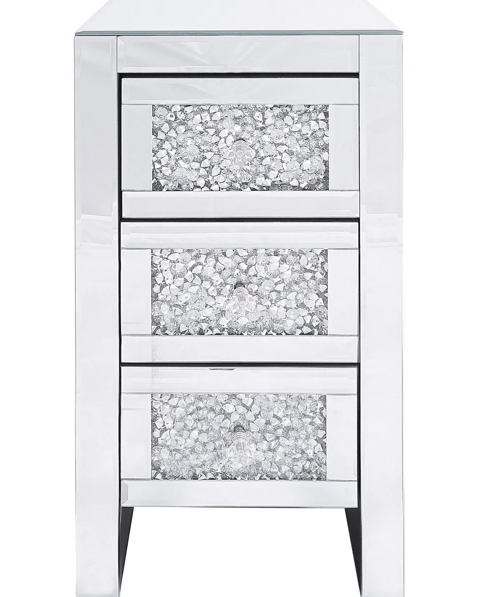 Mesa De Cabeceira Com 3 Gavetas Em Efeito Espelhado Prateada Loray