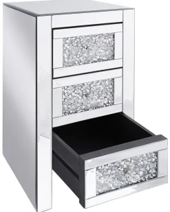 Mesa De Cabeceira Com 3 Gavetas Em Efeito Espelhado Prateada Loray