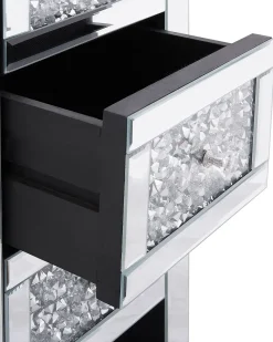 Mesa De Cabeceira Com 3 Gavetas Em Efeito Espelhado Prateada Loray