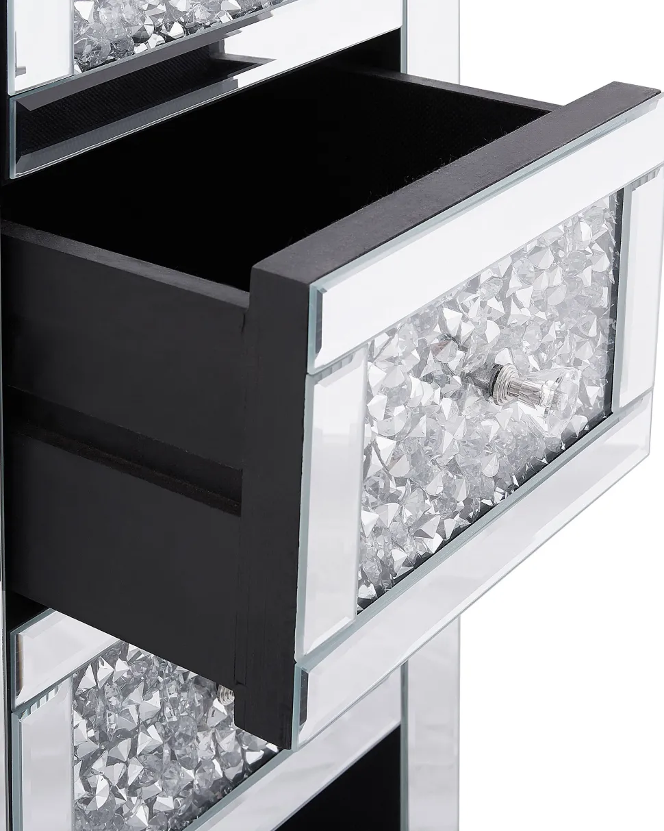 Mesa De Cabeceira Com 3 Gavetas Em Efeito Espelhado Prateada Loray