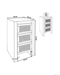 Mesa De Cabeceira Com 3 Gavetas Em Efeito Espelhado Prateada Loray