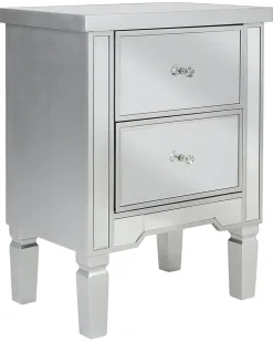 Mesa De Cabeceira Com 2 Gavetas Em Efeito Espelhado Prateado Tigy