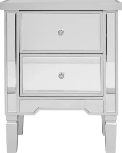 Mesa De Cabeceira Com 2 Gavetas Em Efeito Espelhado Prateado Tigy