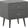 Mesa De Cabeceira Com 2 Gavetas Em Pele Sintetica Cinzenta Essonne
