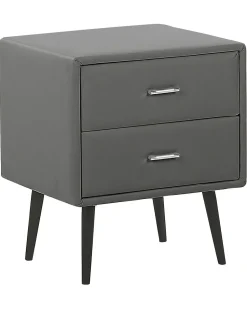 Mesa De Cabeceira Com 2 Gavetas Em Pele Sintetica Cinzenta Essonne