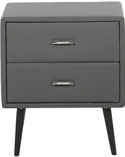 Mesa De Cabeceira Com 2 Gavetas Em Pele Sintetica Cinzenta Essonne