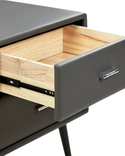 Mesa De Cabeceira Com 2 Gavetas Em Pele Sintetica Cinzenta Essonne