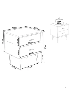 Mesa De Cabeceira Com 2 Gavetas Em Pele Sintetica Cinzenta Essonne