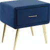 Mesa De Cabeceira Com 1 Gaveta Em Veludo Azul Marinho Flayat
